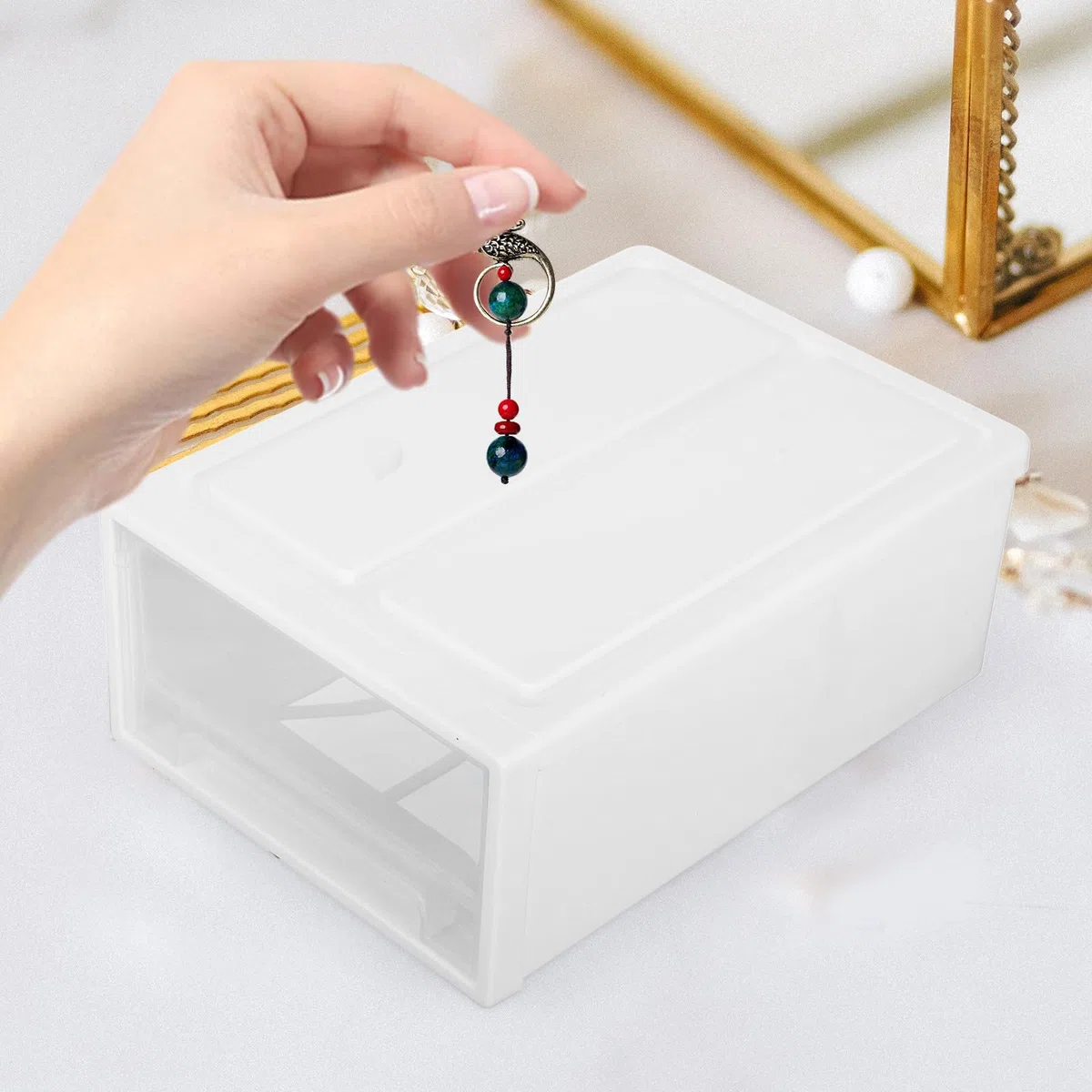 Healeved Organizer da Scrivania Cassetti Trasparenti 8l, Scatola Portaoggetti per Organizzazione e Stoccaggio, Contenitore Multifunzione per Cosmetici e Piccoli Accessori in Casa e Ufficio