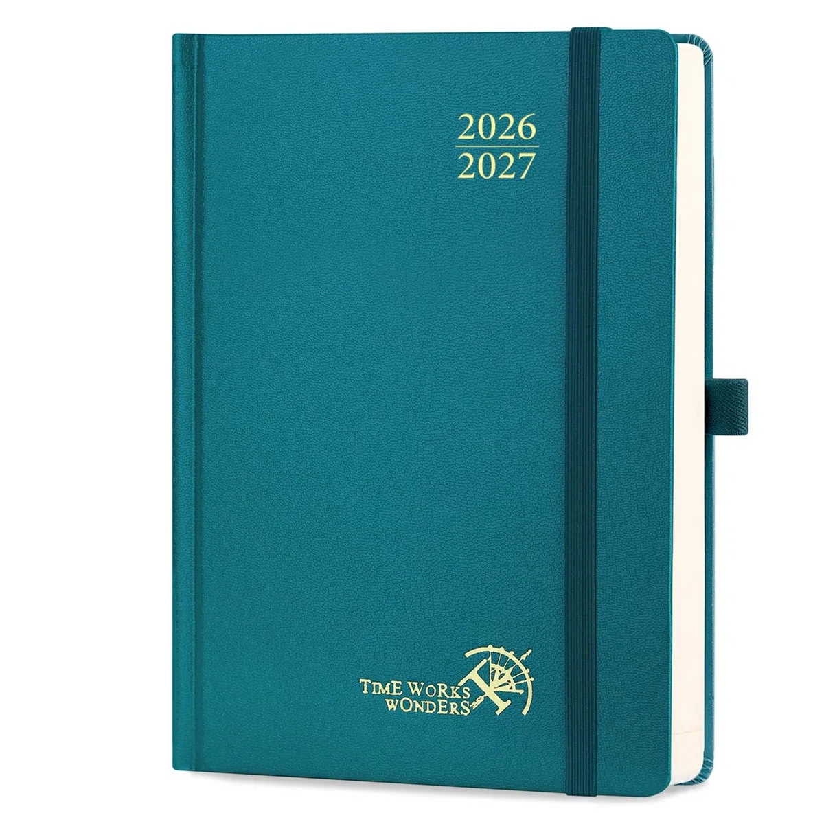 POPRUN Agenda 2026 2027 Giornaliera A5, Daily Planner 21,5 x 14,5 cm 12 Mesi da Ago.2026 a Lug.2027, 1 Giorno 1 Pagina da Lun a Dom con Schede Mensili, Carta Spessa da 80 GSM, Verde Pacifico