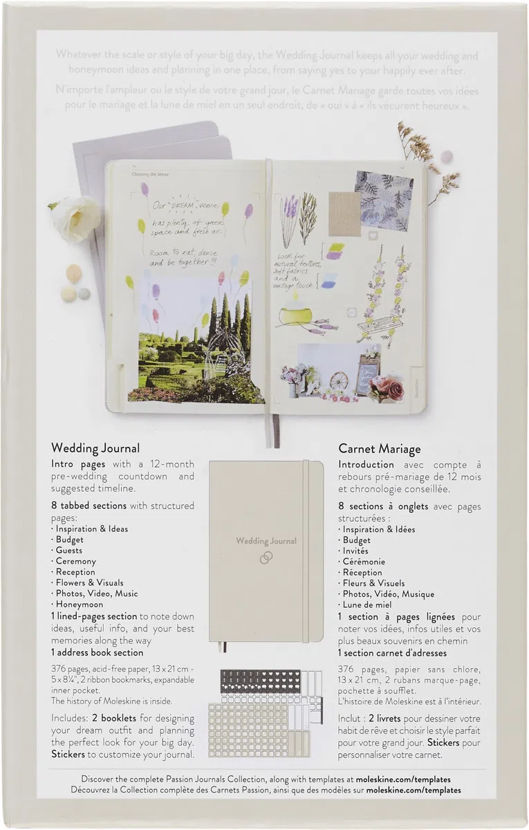 Moleskine Wedding Journal, Taccuino a Tema per Pianificare e Organizzare il Tuo Calendario di Nozze, Copertina Rigida, Formato Grande 13 x 21 cm, 400 Pagine