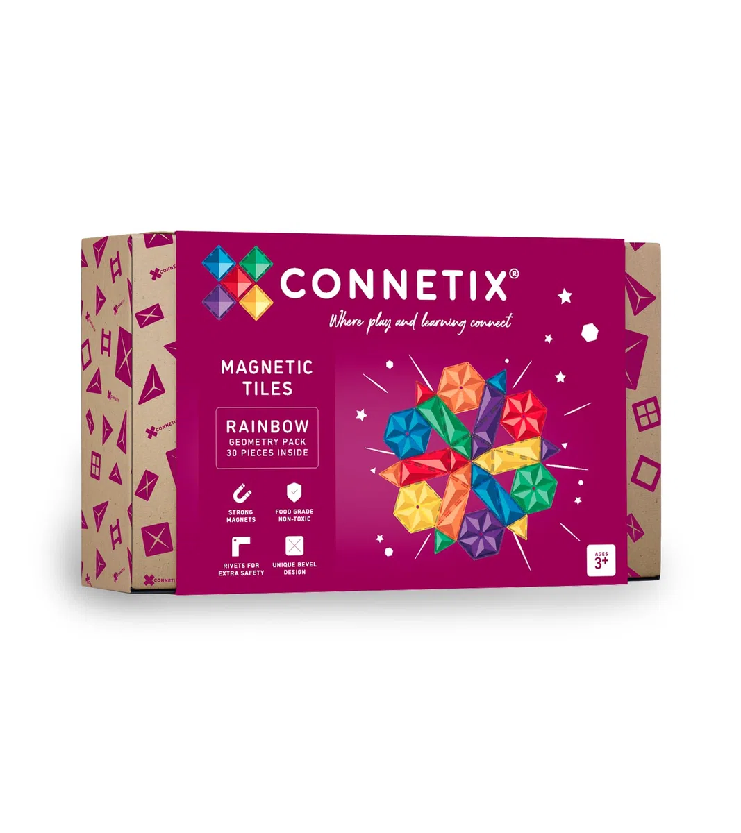 CONNETIX Piastrelle Magnetiche Arcobaleno Pacchetto Geometria, 30 Pezzi