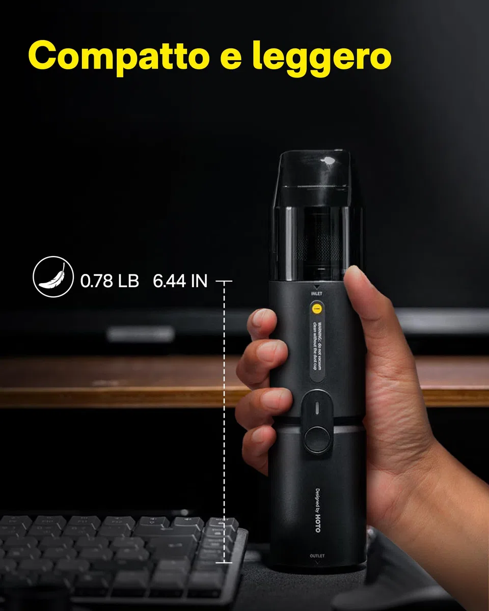 HOTO Aspirabriciole Senza Fili 15000pa, 4 in 1 Mini Aspirapolvere, Aspirazione, Soffiaggio, Gonfiaggio, Sigillamento Sottovuoto, Brushless, per Veicoli/Scrivanie/Tastiere/Macchine da Caffè Ecc