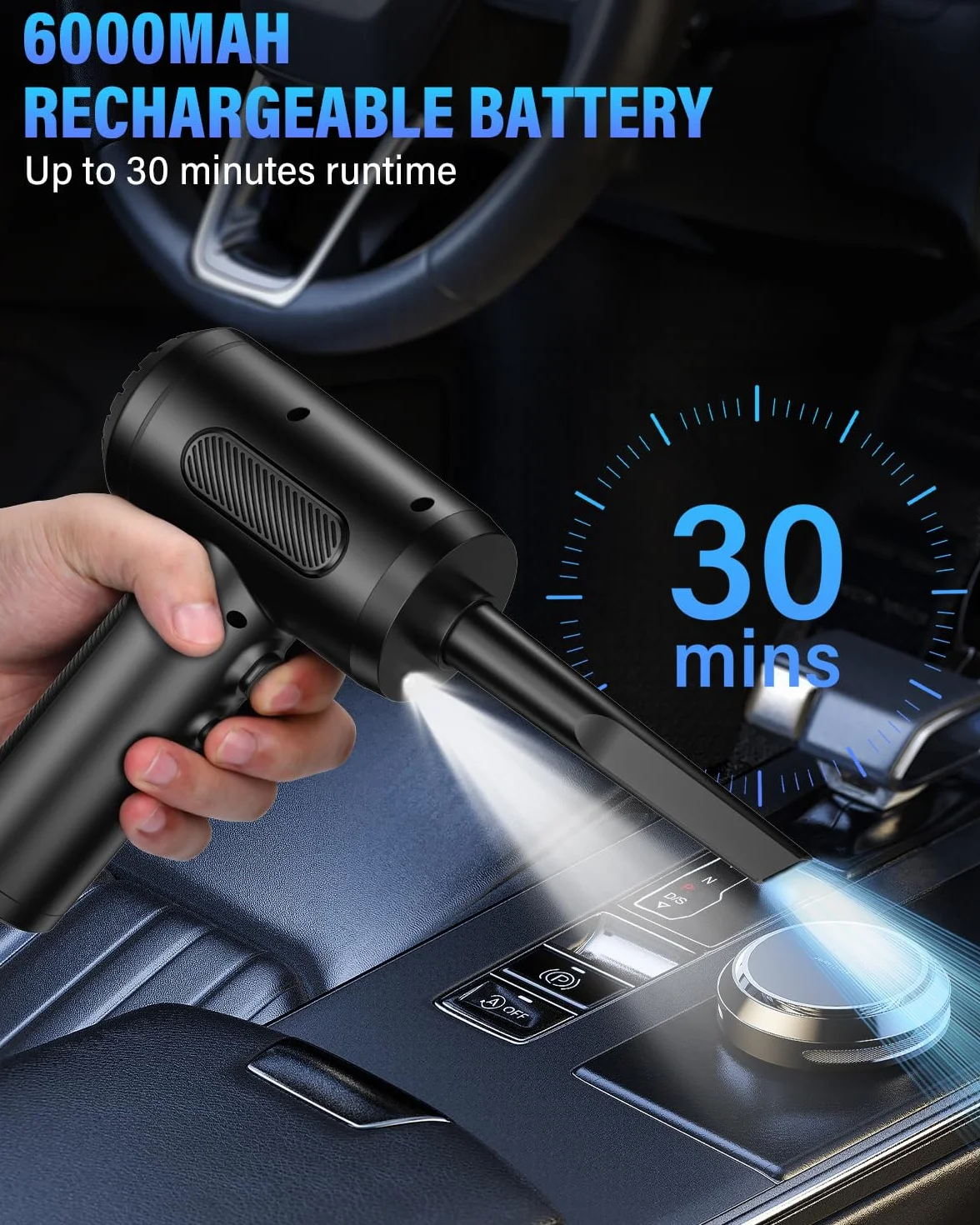 Apkezel Aria Compressa Elettrico Air Duster, 3 Velocità 91000 giri/min Soffiatore Aria Compressa, Spray Aria compressa Soffiatore pc Con batteria da 6000mAh per laptop, tastiera, auto