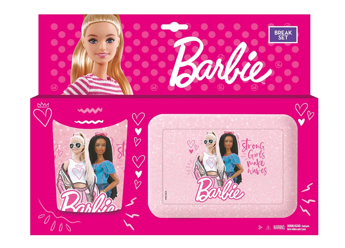 ILS I LOVE SHOPPING Set Regalo Portamerenda + Tazza in confezione regalo Senza BPA per Bambini Merenda Scuola Asilo BARBIE