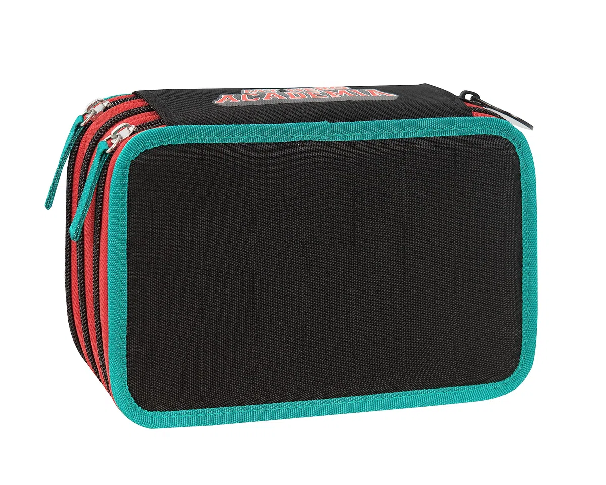 MY HERO ACADEMIA - Astuccio 3 Scomparti Bambina e Bambino con Cancelleria Scuola Integrata e Vani Portapenne + Penna Cancellabile Frixion - Astuccio Scuola Organizer Grande, Nero/Verde 20x12Hx7
