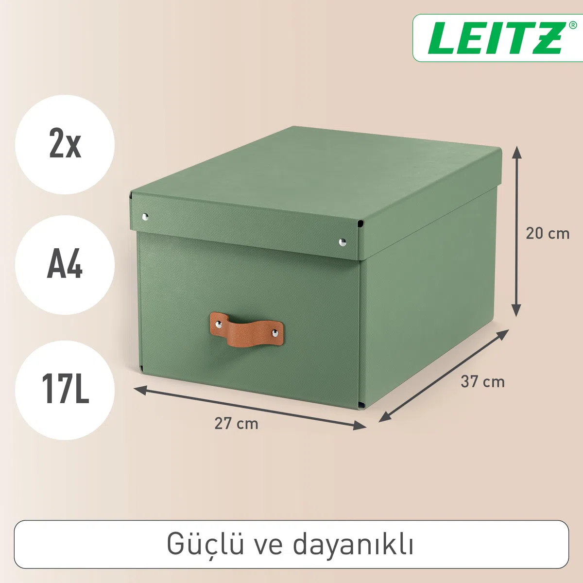 Leitz Puro, Set di 2 Scatole portaoggetti medie con Coperchio, Resistenti, Impilabili, Compatibili con mobili a Cubo e Ripiani, per Casa e Ufficio, Capacità di 17 litri, 27 x 37 x 20 cm, Verde Malva