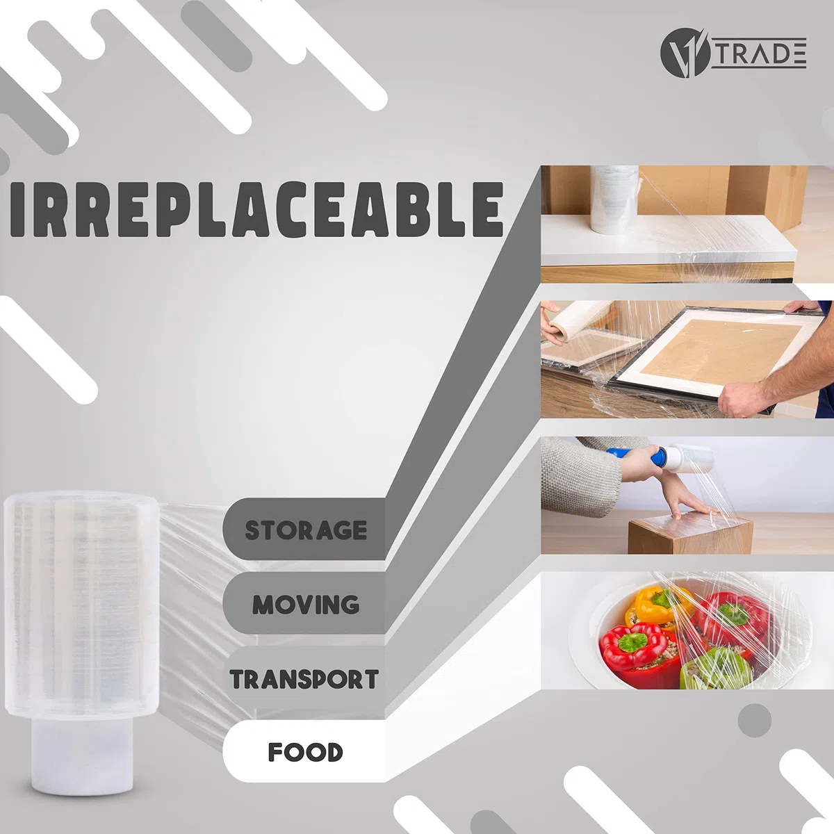 V1 Trade Mini pellicola elastica trasparente – 10 X rotolo di pellicola elastica + rullo – pellicola avvolgente – pellicola elastica a mano – 150 metri di lunghezza e 10 cm di larghezza