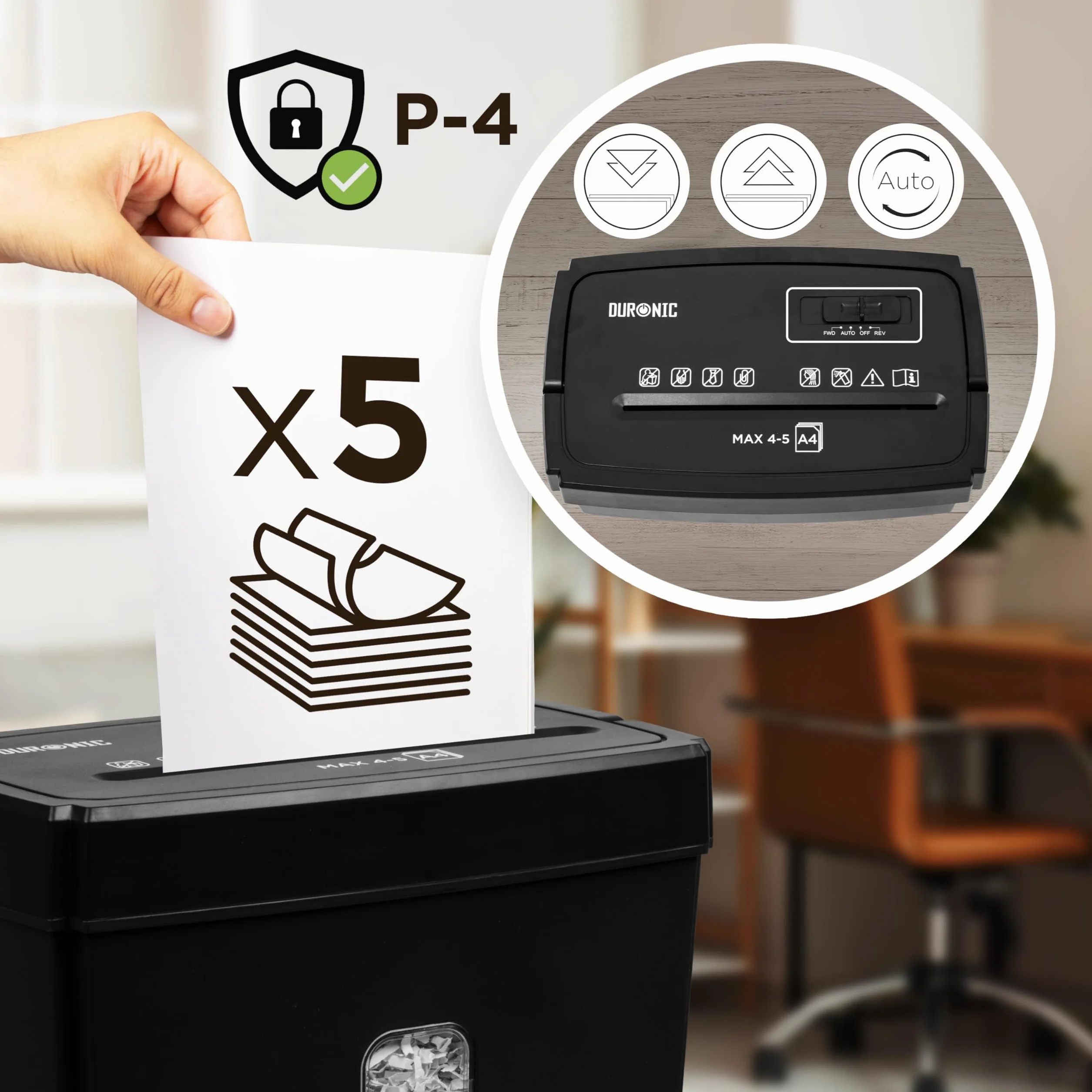 Duronic PS657 Distruggidocumenti Elettrico Taglio Incrociato 170W, Capacità 15L, Distrugge fino a 5 Fogli A4, Trituratore di Carta per Casa e Ufficio, Cestino Rimovibile Silenzioso e Compatto