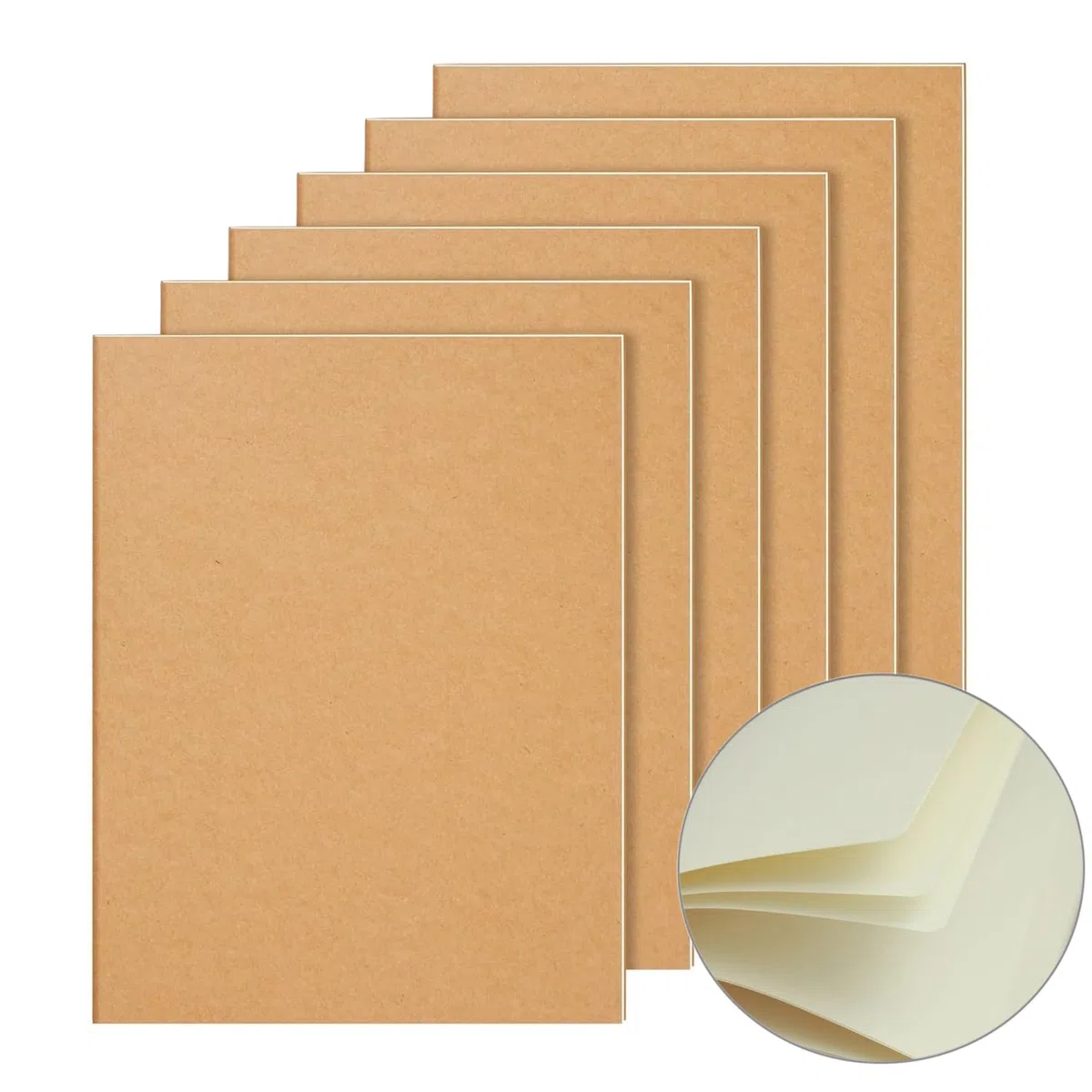 YBCPACK - Set di 6 quaderni vuoti A4, formato Kraft, 64 pagine (32 fogli), quaderno per appunti per ufficio, scuola e viaggi (21,6x28 cm)