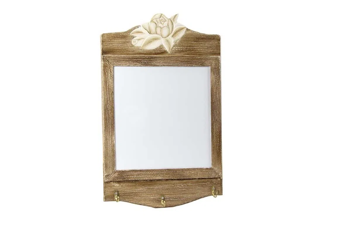Lavagna lavagnetta da parete cancellabile in legno bianco-marrone decoro rose con 3 ganci 30 * 47 cm shabby chic TOD-614095