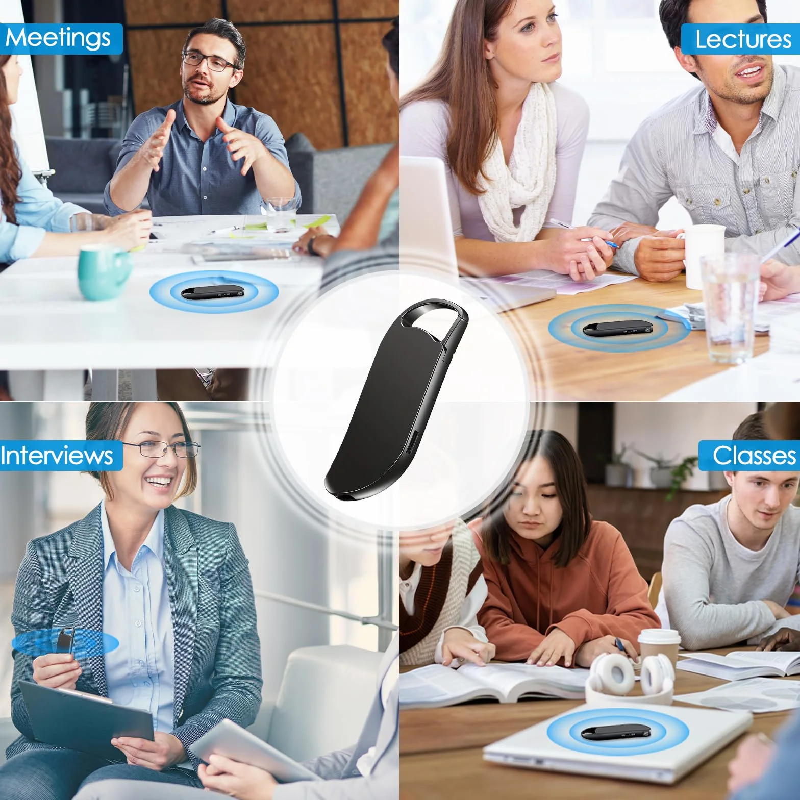 32GB Registratore Vocale Professionale, Clooissr 1536Kbps Registratore Vocale Portatile e Appendibile con Attivazione Vocale, Registratore Audio Digitale per Lezioni, Riunioni, Interviste