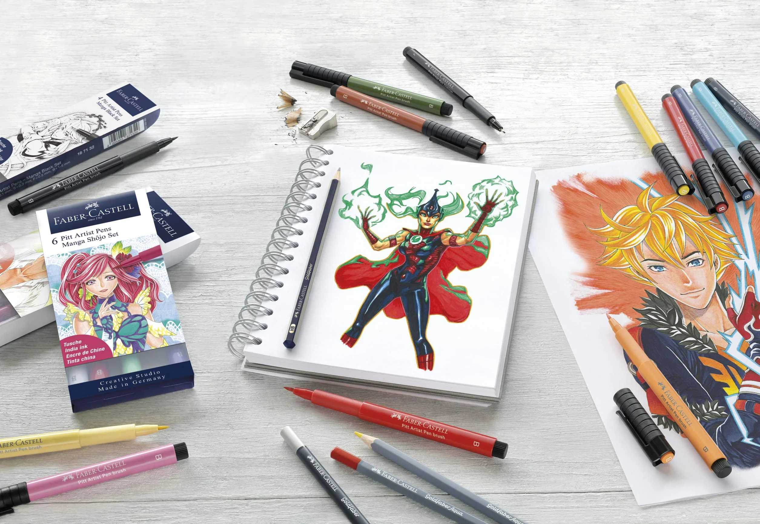 Faber-Castell 167152 Set Pennarelli Manga Starter, Set Fineliner Nero con Pennarelli a Inchiostro e Accessori, per Disegno Manga su una Varietà di Superfici