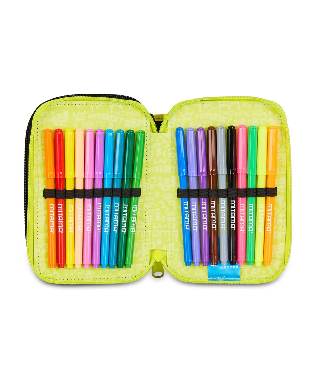 Mitama Astuccio Scuola 3 Scomparti, SUPER TRIPLO FLASH, Contenuto 47 pz, Completo di Matite, Pennarelli, Portapenne Scuola Elementare Bambino