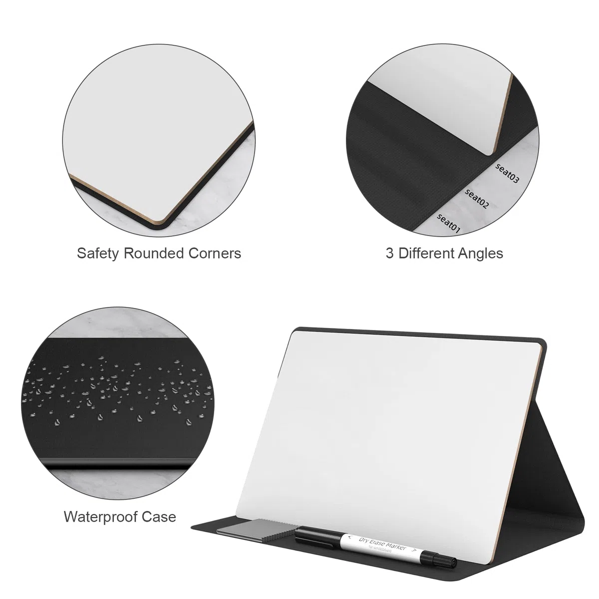 Lavagnetta Cancellabile, Lavagna Bianca Portatile con Supporto Integrato in Similpelle PU, 23.6x14.9 cm Lavagna per Scrivania, Ufficio, Accessori Ufficio, Incl. Pennarello e Panno