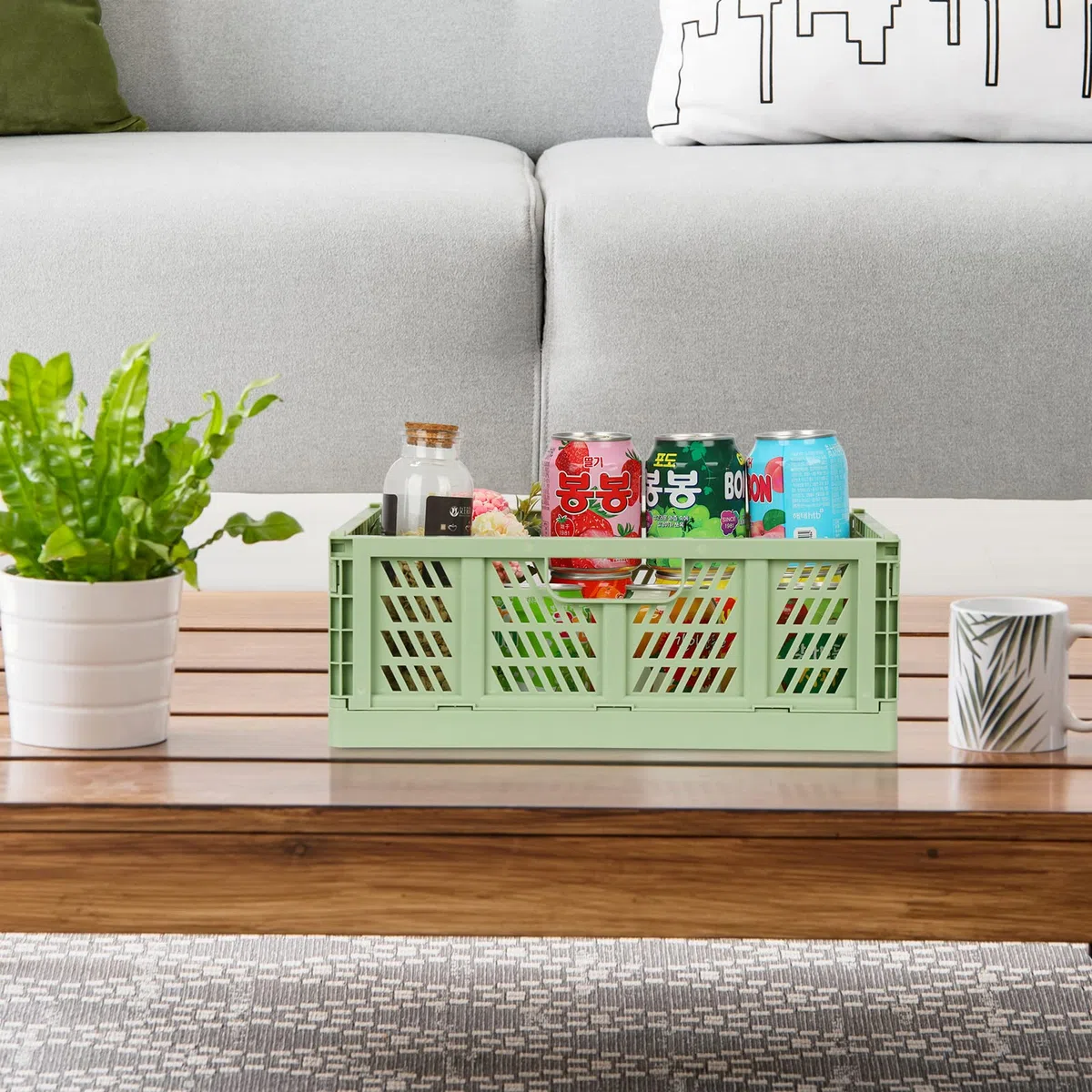 Cestini portaoggetti in plastica, confezione da 4, pieghevoli, cassetto, organizer impilabile, da scrivania, contenitore pieghevole, contenitore per alimenti, frutta, libri, giocattoli, casa,