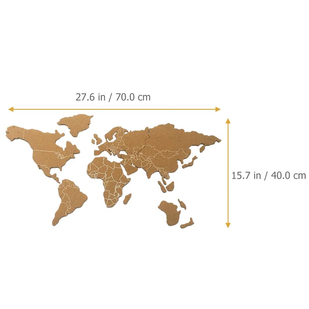 Mappa del Mondo in Sughero - Set Autoadesivo di Continenti per Tabella di Visualizzazione - Bacheca per Viaggi