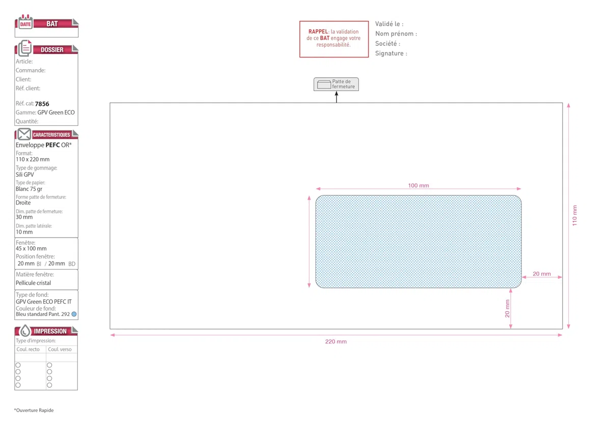 GPV 7856 - Confezione da 500 buste con finestra autoadesiva, 110 x 220, colore: Bianco