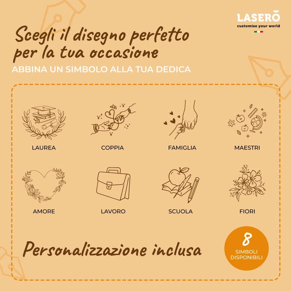 LASERO' Penna Stilografica Personalizzata in Legno con Astuccio – Penne Personalizzate con Scritta e Logo + Dedica sul Box - Regali Personalizzati