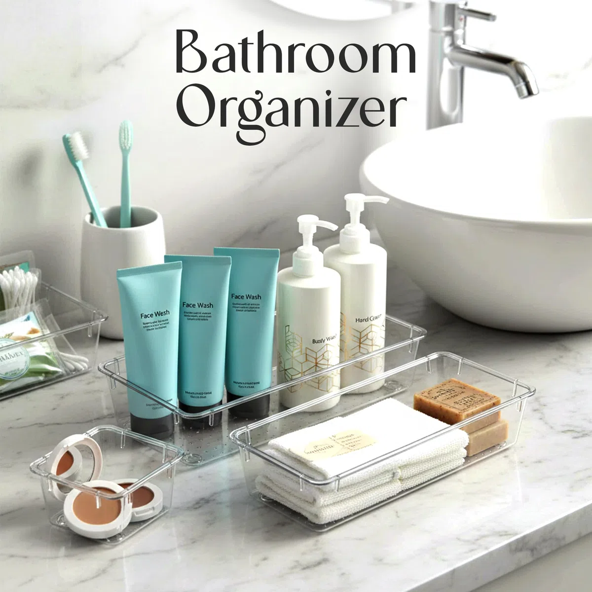 Kichly Confezione da 25 organizer per cassetti in plastica trasparente, per bagno, ufficio, cucina, camera da letto, trucco, scrivania, ecc