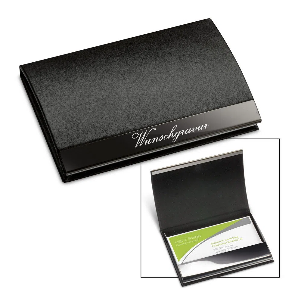 polar-effekt Porta biglietti da visita con incisione di compleanno, in acciaio inox e pelle, con chiusura magnetica, per carte di credito, regalo di compleanno, Nero , Moderno