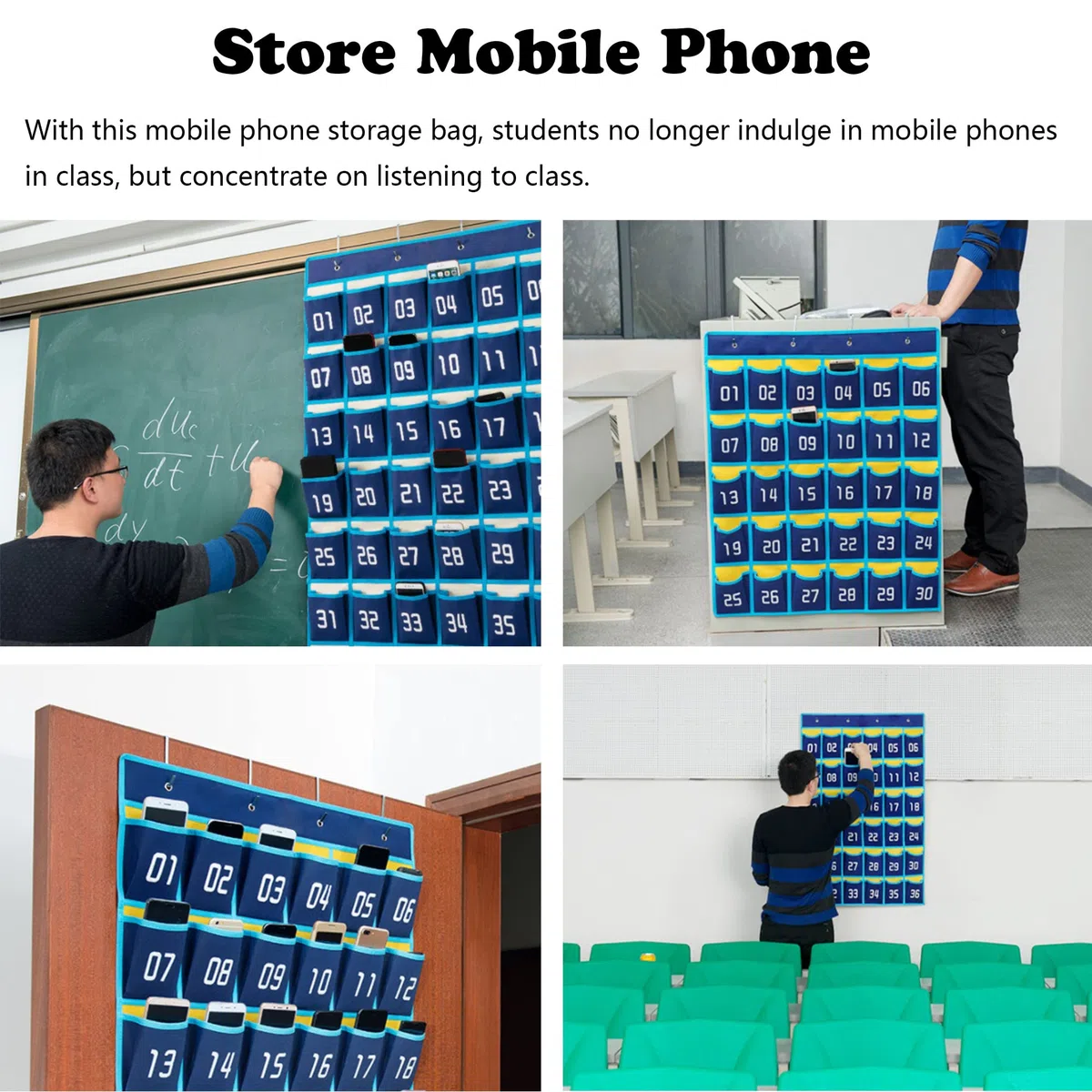Sacchetto Immagazzinaggio Dell'Aula Telefono Cellulare Borse Parete Numerate Telefono Stoccaggio Ufficio Mobile Appeso Organizzatore Parete Supporto Multifunzionale Con 4 Ganci