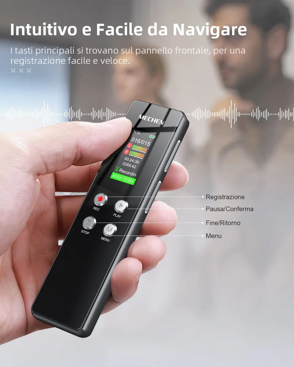 MECHEN 64GB Registratore Vocale Portatile, 1536Kbps VOR Registratore Audio, Solo Clic, Riproduzione MP3, per Lezioni Riunioni (64, GB)