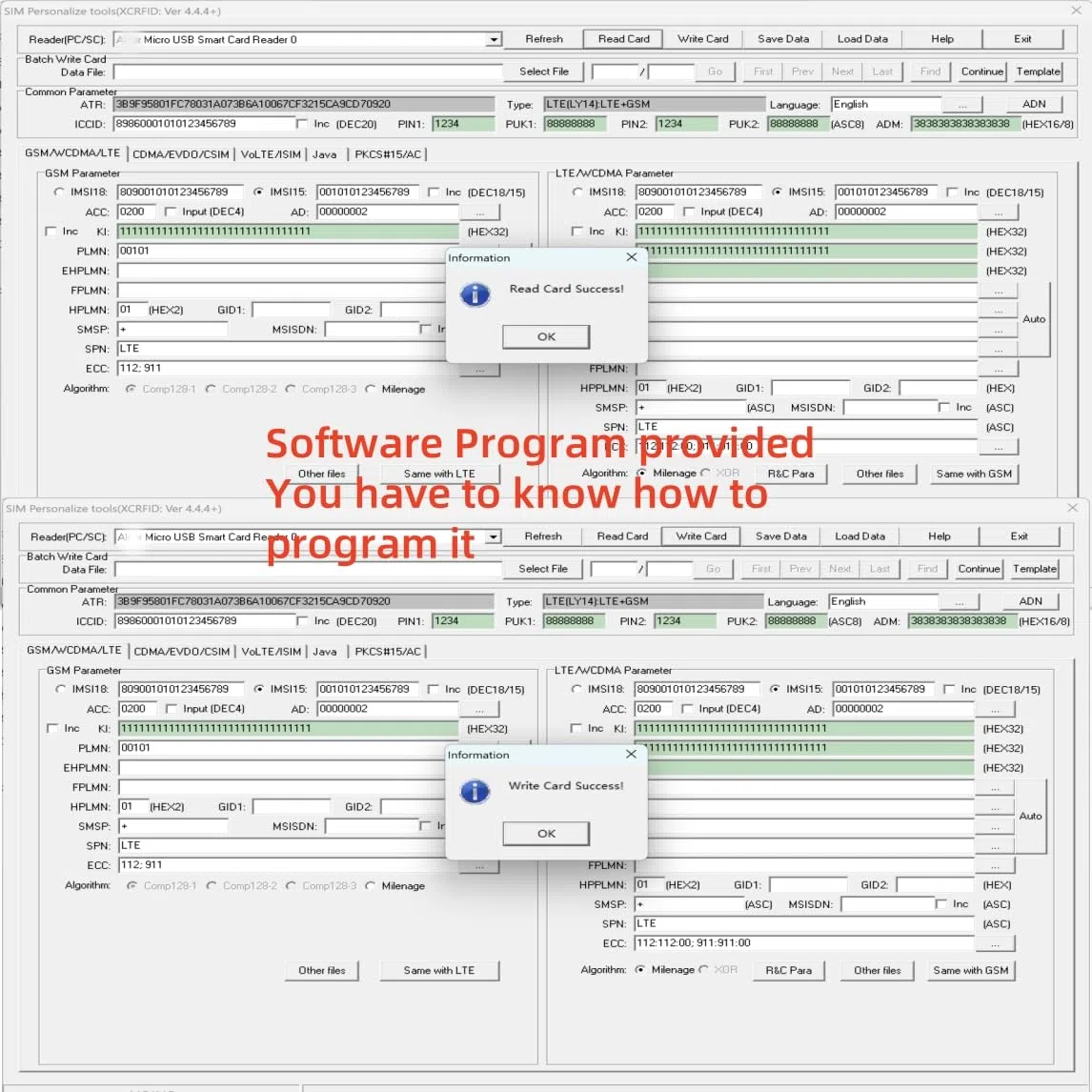 LTE WCDMA ICCID SIM USIM 4G Secure Card Reader Writer programmatore con 5 schede programmabili vuote + strumenti di personalizzazione SIM, solo per sistema Windows XCRFID