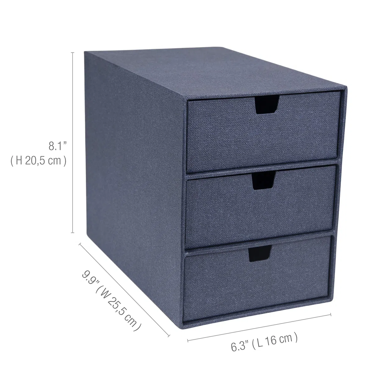 Bigso Ingrid - Organizer da scrivania in tela con 3 cassetti, 20,6 x 16 x 25 cm, colore: Blu