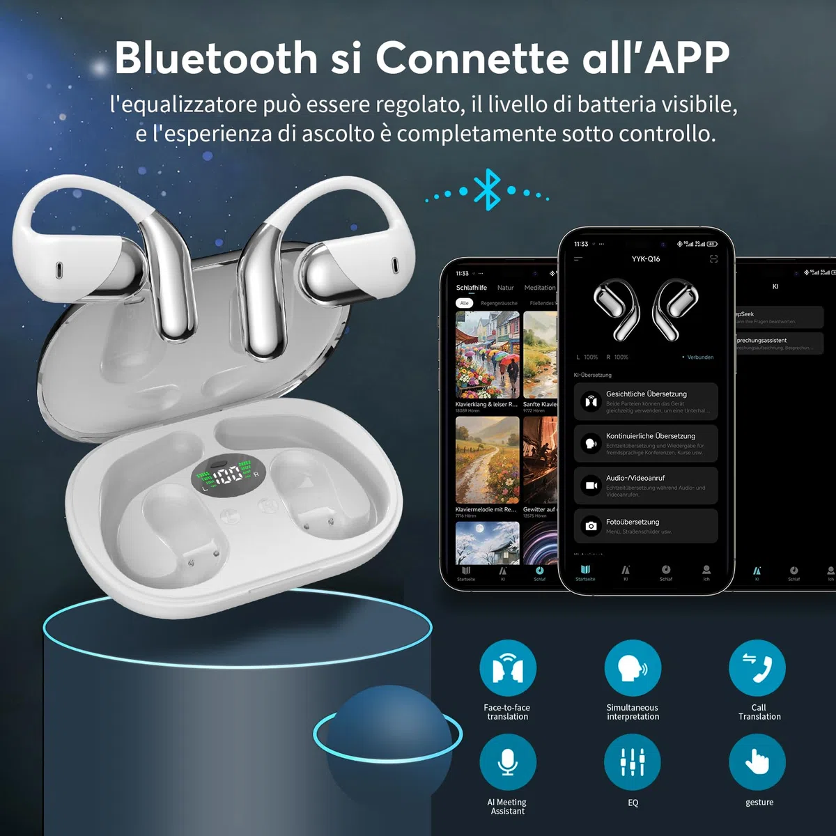 Paekole AI Cuffie Traduzione Simultanea, 2026 Auricolari Bluetooth 6.1 Wireless, 4 in1 Cuffie Traduzione Bluetooth 60 ore con ENC, Auricolari Traduttore Istantaneo 198 Lingue, Bianco Avorio