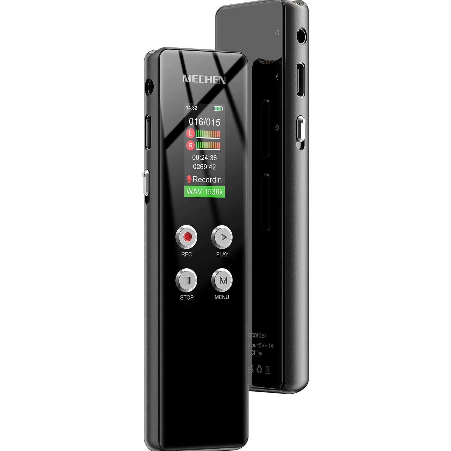 MECHEN 64GB Registratore Vocale Portatile, 1536Kbps VOR Registratore Audio, Solo Clic, Riproduzione MP3, per Lezioni Riunioni (64, GB)