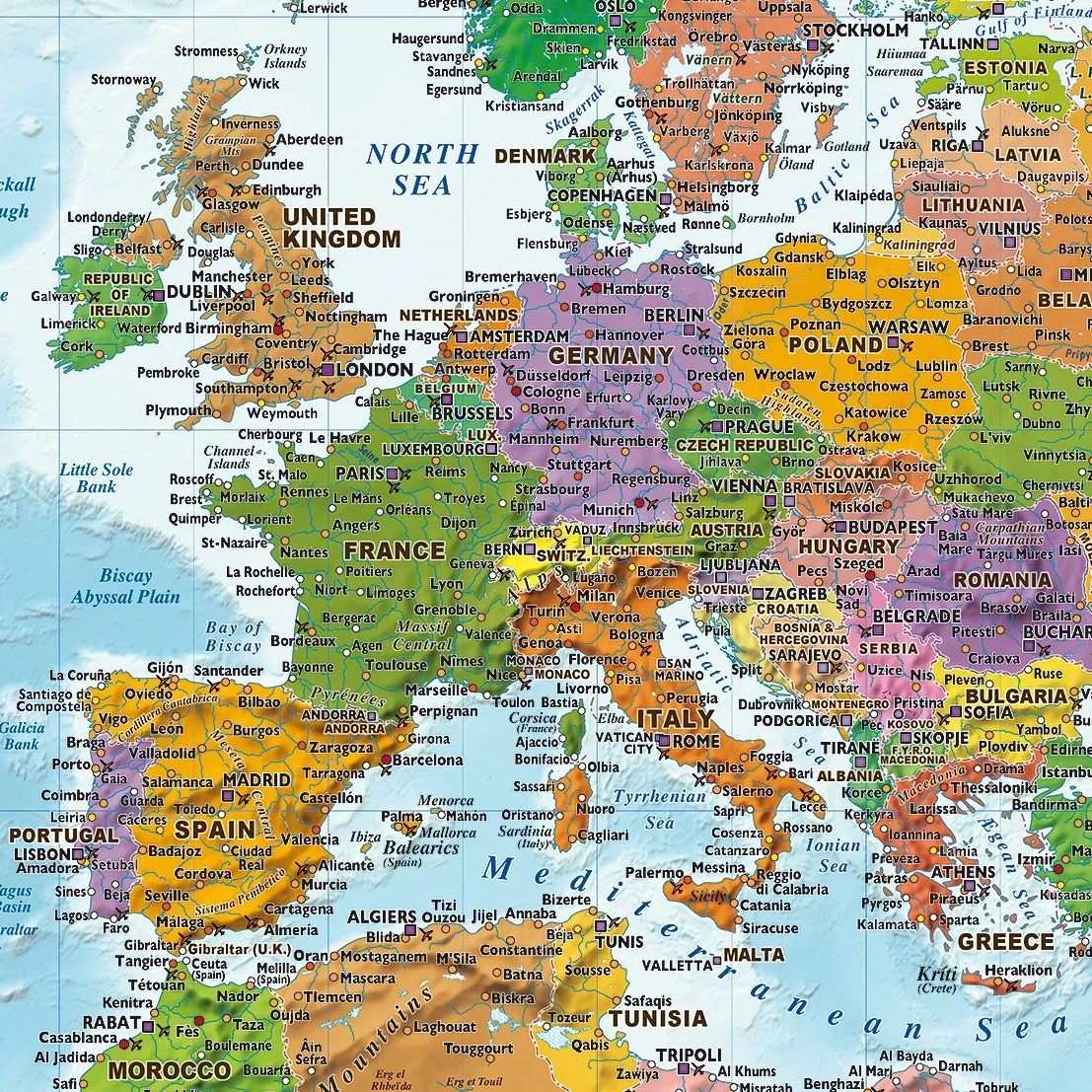 Close Up Poster XXL Mappa del Mondo con Bandiere - Versione attuale (140cm x 100cm) - in Inglese
