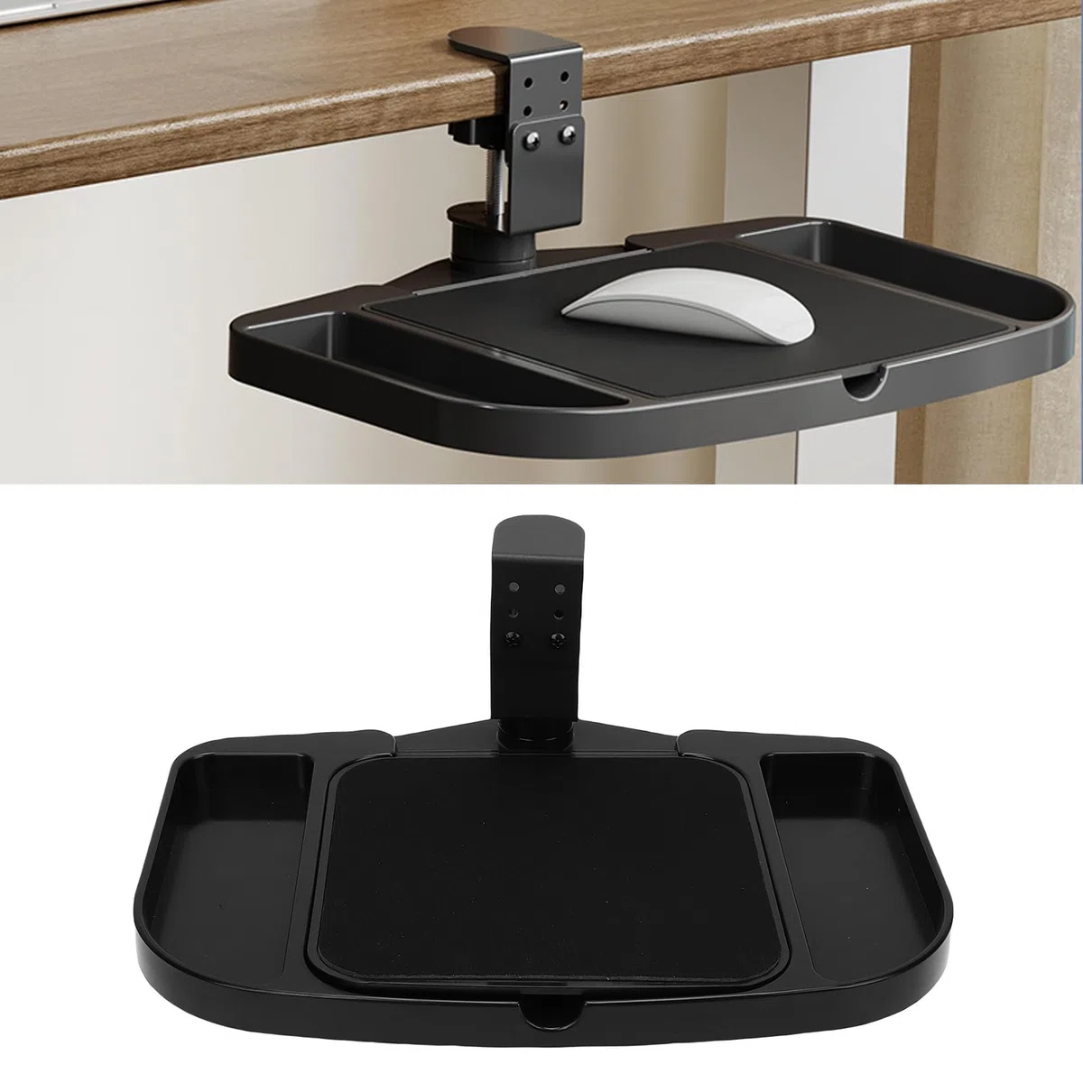 Vassoio per mouse sotto la scrivania, morsetto sulla piattaforma, prolunga girevole a 360°, morsetto sulla piattaforma per mouse, supporto per mouse regolabile, vassoio girevole da scrivania, accessor
