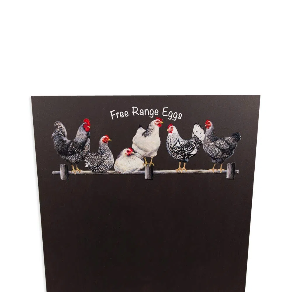 Chalkboards Uk Small Lavagnetta Da Cucina Con Stampato Free Range Eggs Design, Vassoio Plus, Pezzo Di Gesso E Cancellino In Feltro From Booth Design Range, Legno, Nero, 297 x 207 x 1 cm