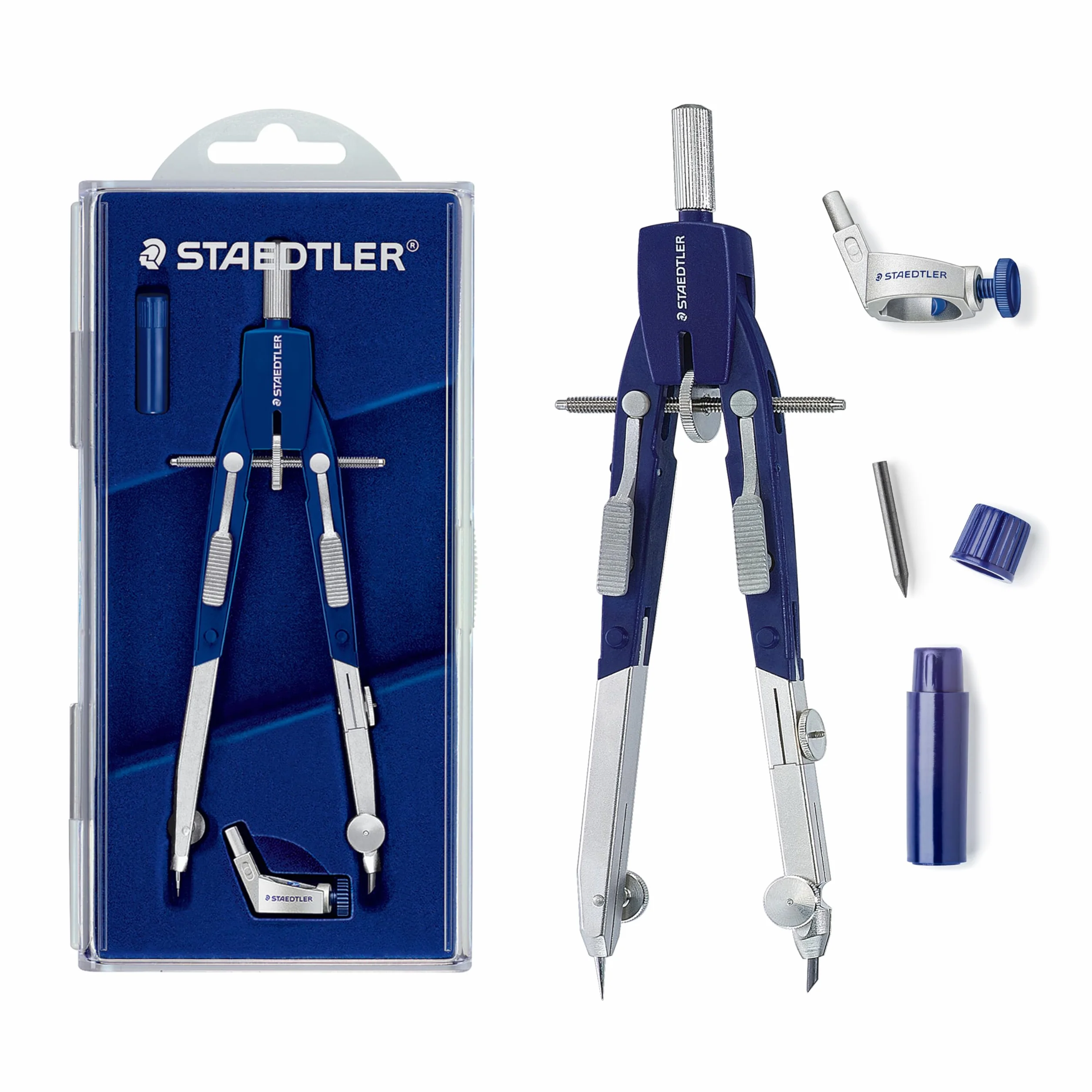Staedtler 552 01 Mars Comfort 552 - Compasso a regolazione rapida, in custodia con coperchio ribaltabile, blu / argento Zirkel