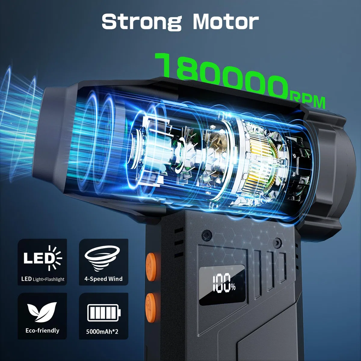 Aria Compressore Elettrico Rimuovi Polvere,4 Velocità 180000RPM Soffiatore a Batteria con 2 Luce LED&4 Ugelli,Mini Compressore Aria per Auto,Laptop,Tastiera Sostituisce Aria Compressa Spray