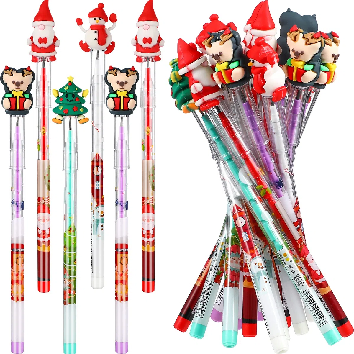 Toyvian 16Pack Matite di Natale Matite Non per Affilare a Punta Impilabile Matita Push Bambini Matita Impilabile Babbo Natale Albero Cervo Pupazzo di Neve di Natale