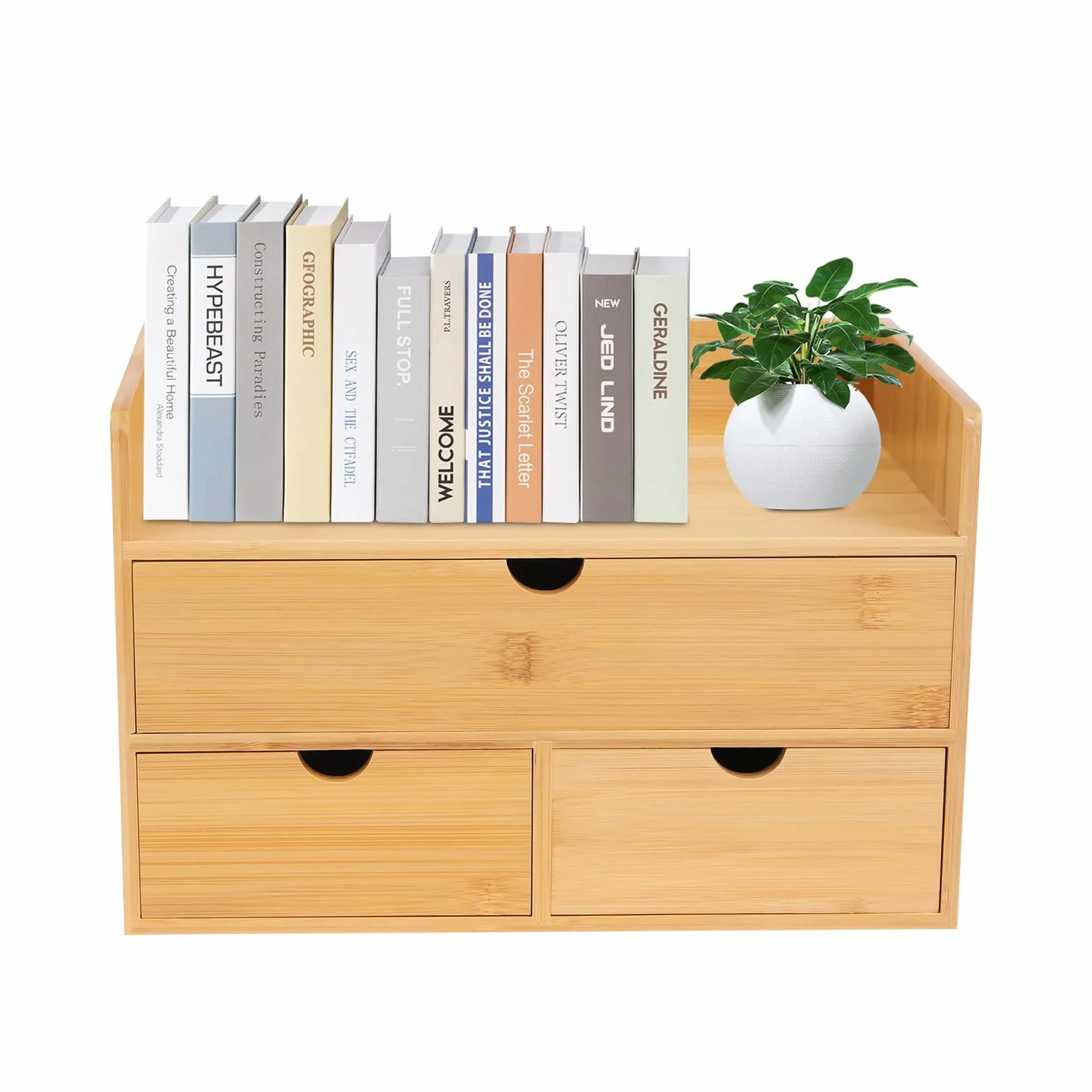 Organizzatore da tavolo con cassetti - In bambù - Mini comò - Scatola per il trucco con 3 cassetti - Per ufficio, soggiorno e camera da letto - Design monoblocco