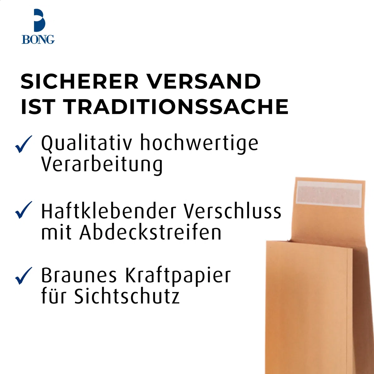 Bong 14061 - Buste a sacco, misura B5 (176 x 250 x 30mm), grammatura: 110 g/m², carta kraft, chiusura a striscia autoadesiva, confezione da 250 unità, colore: Marrone