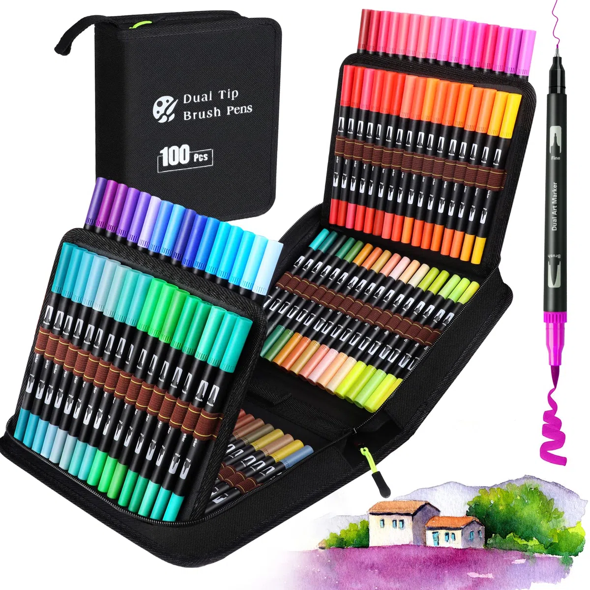 Hymarvo Brush Pen Lettering 100 colori, Pennarelli Doppia Punta Fine e Grossa Pennello, Bambini Adulto Penne da Colorare ad Acquerello Bullet Journal, Libri da Colorare, Mandala