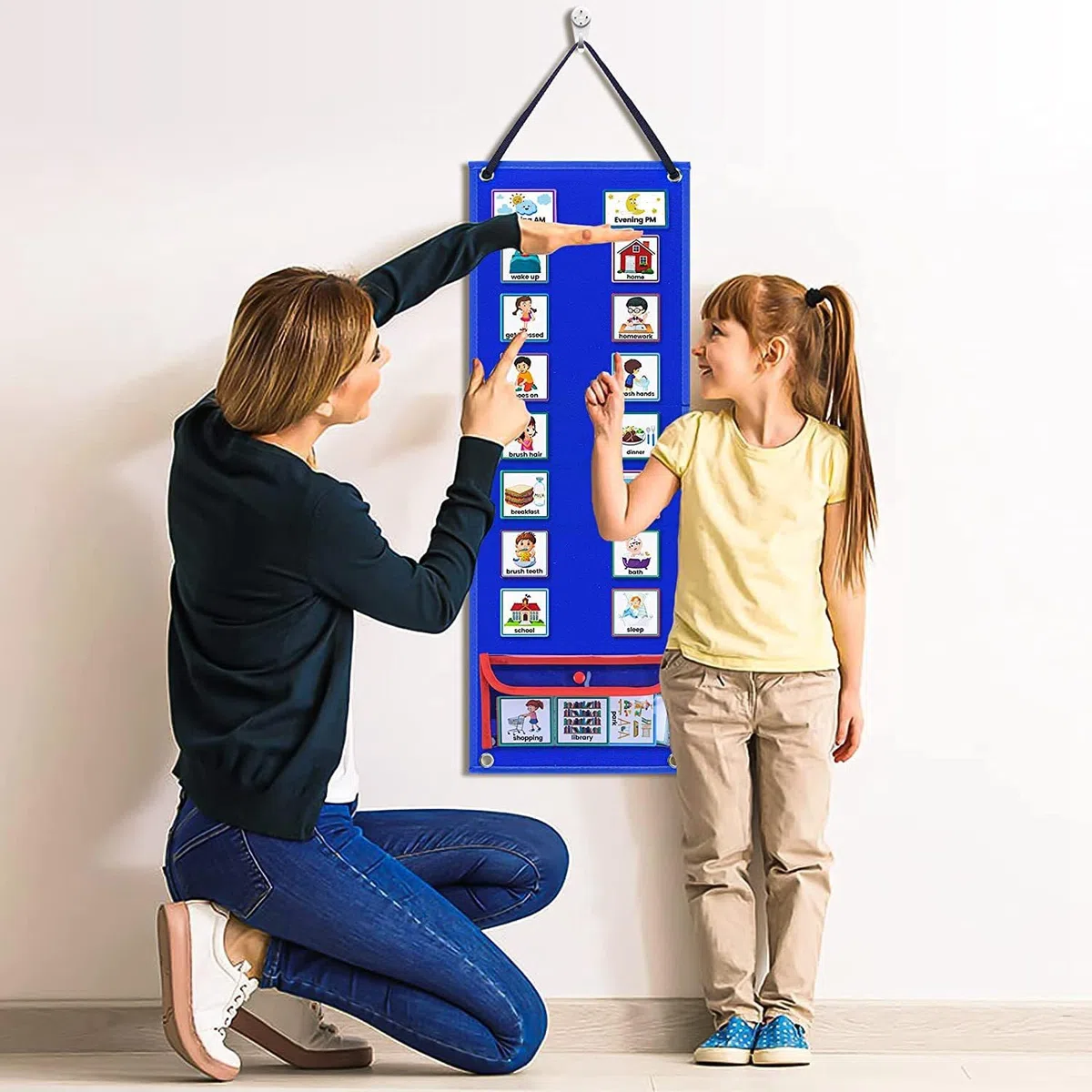 Calendario per bambini, 2 in 1, diagramma di routine quotidiana 'autismo, agenda giornaliera per bambini, routine visione, planner settimanale per bambini con 70 carte, calendario per