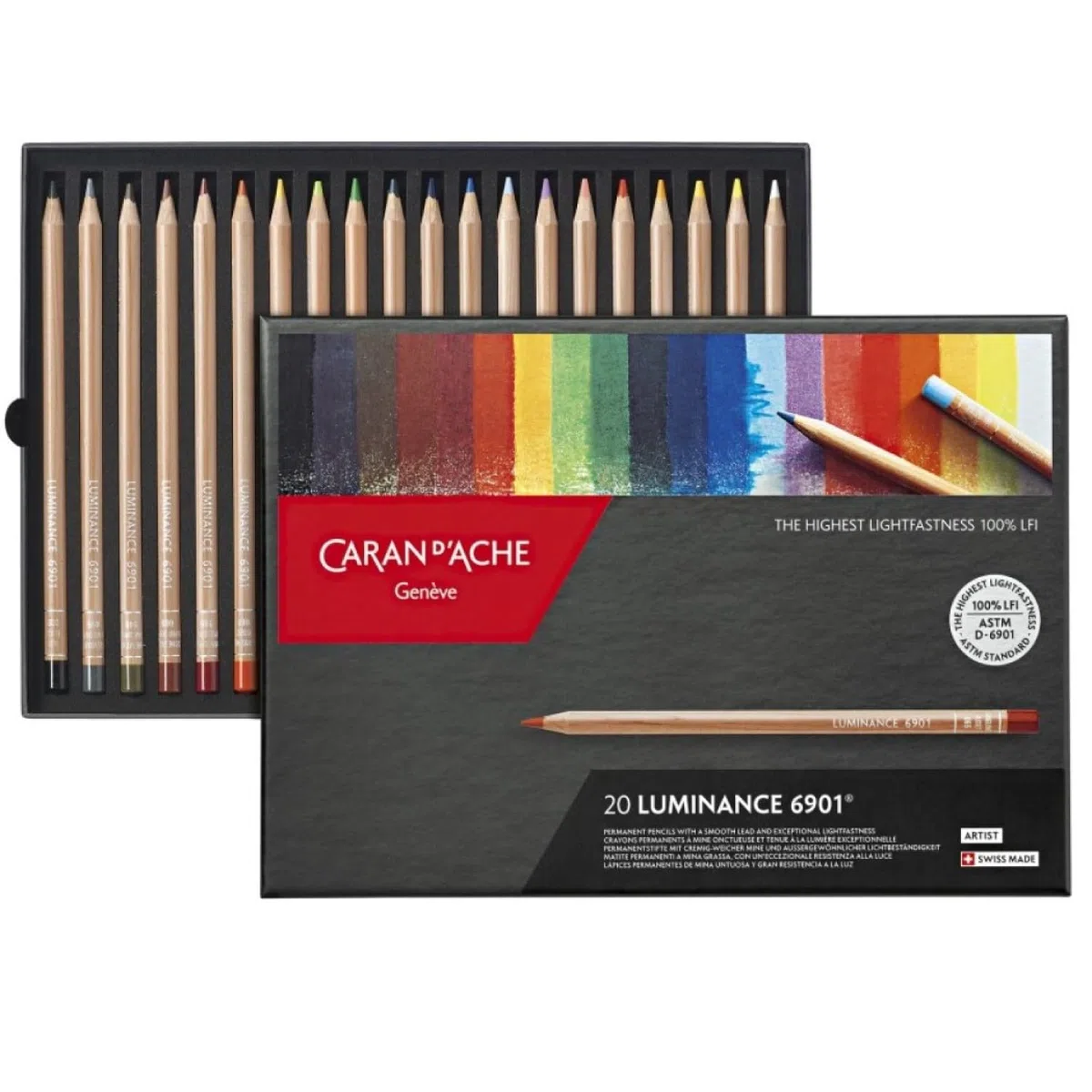 Caran d'Ache Luminance 6901 - Matite colorate permanenti, Scatola con 20 colori