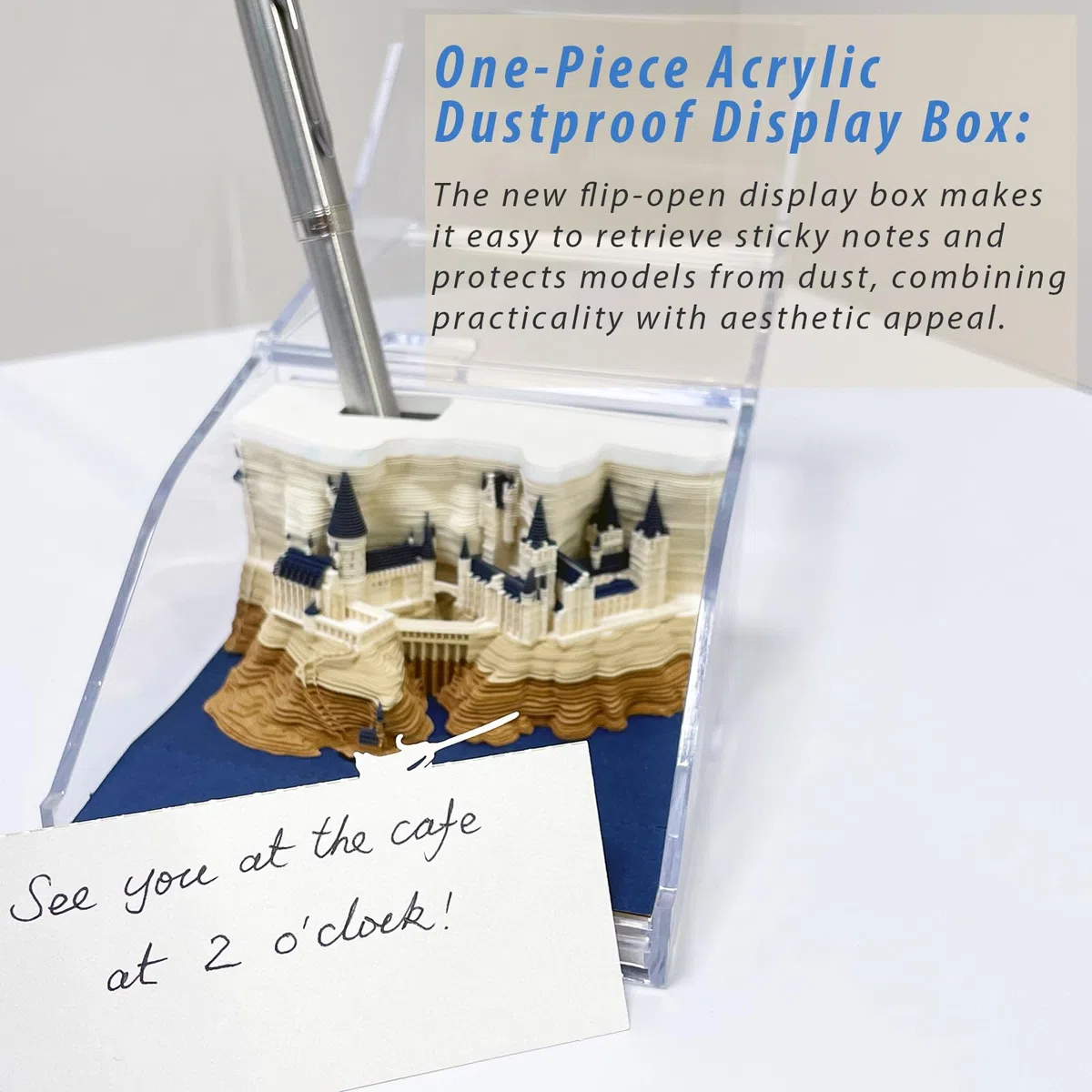 Blocco note 3D, non incollato, arte su carta 3D con scatola display trasparente, 9 x 9 x 5 cm, 150 fogli, centrotavola con modello di carta