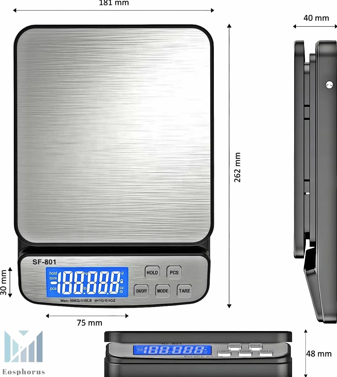 Bilancia Pesapacchi Postale Digitale 50kg Professionale in Acciaio Inox
