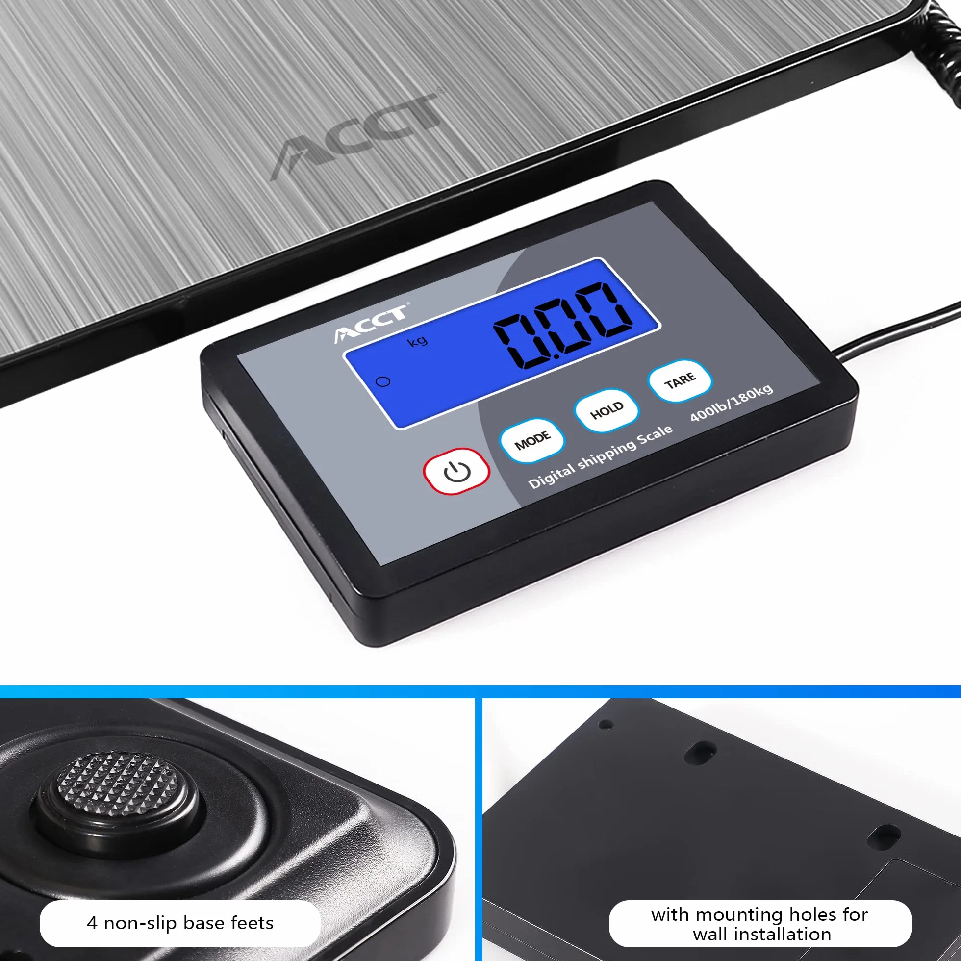 Bilancia ACCT per affrancatura 400lb, bilancia postale con funzione Hold/auto-Off/Tara, bilancia per spedizioni per pacchi/piccole aziende/bagagli/ufficio, bilancia per uso intensivo
