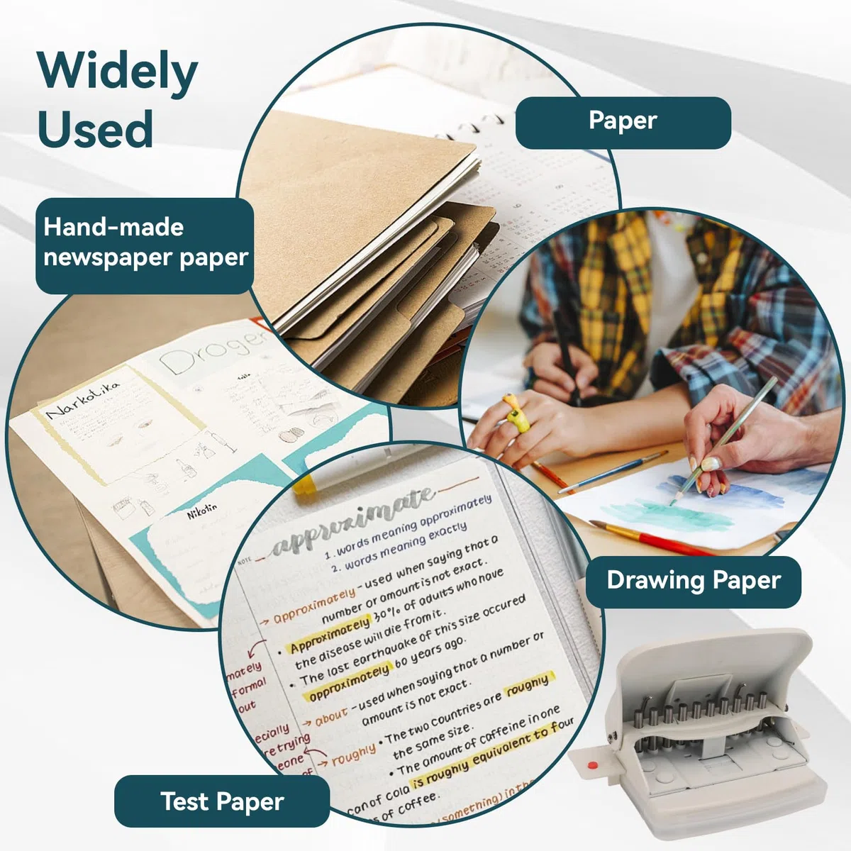 Perforatrice a 10 Fori per Raccoglitore, Perforatrice per Fori Rotondi per Libri a Bobina, Portatile (Bianco)