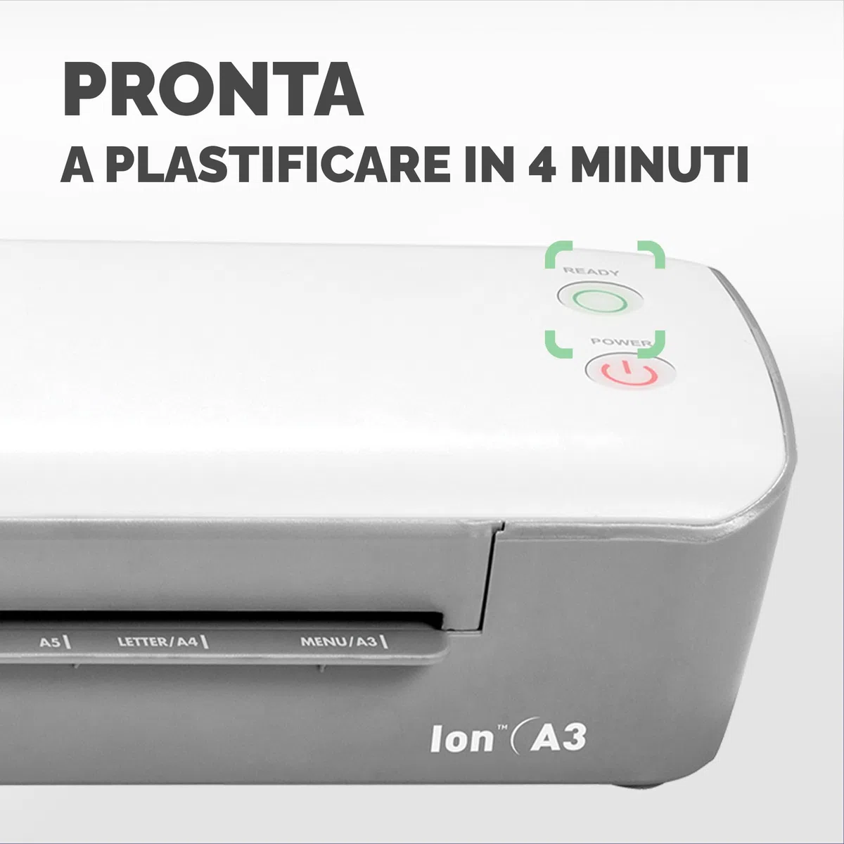 Fellowes plastificatrice Ion A3, formato A3, fino a 125 micron, per casa e ufficio, plastificatrice con leva di sblocco e modalità riposo, riscaldamento in 4 minuti, incluso starter pack di 10 pouches