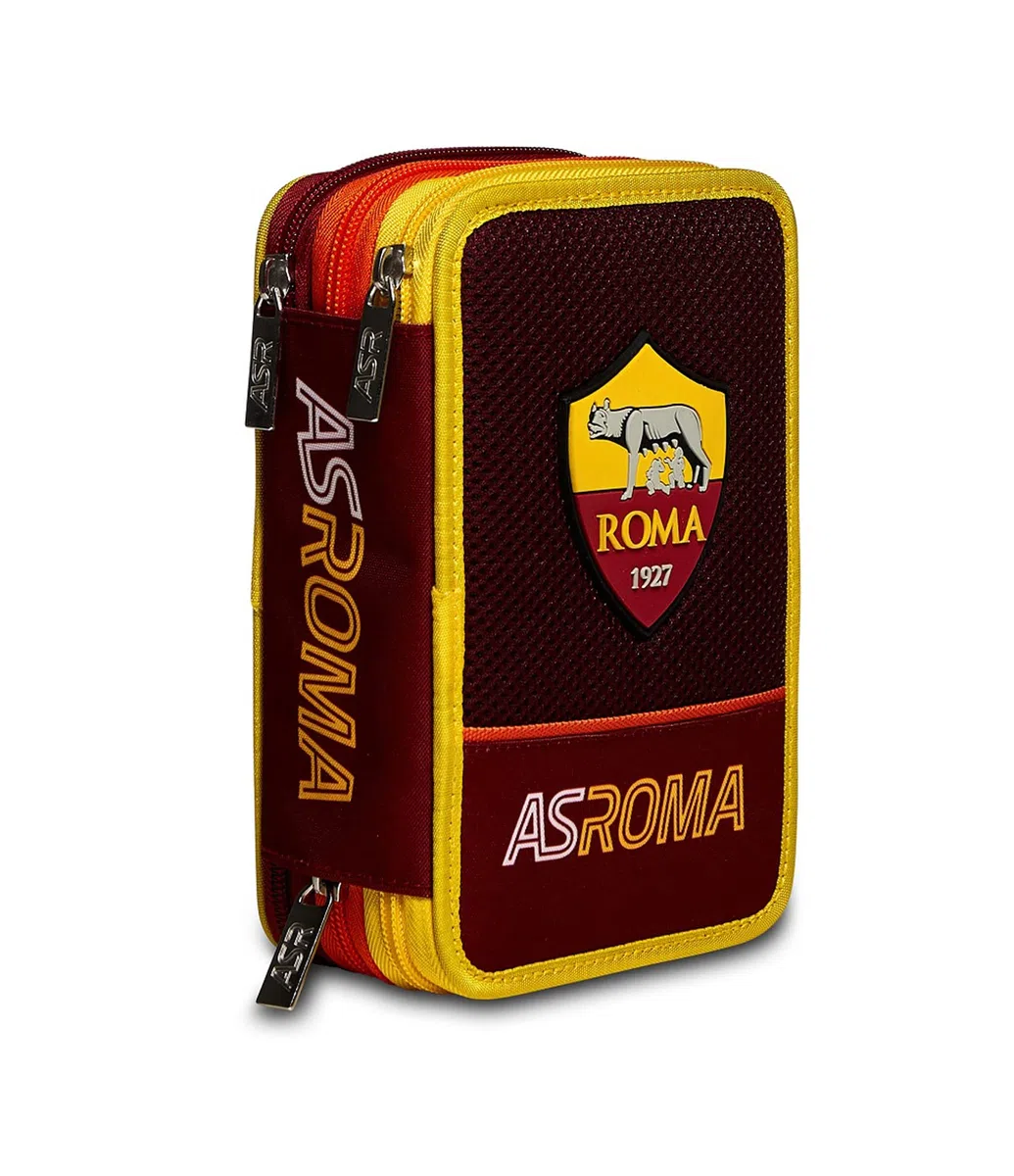 Seven AS Roma Astuccio Scuola Elementare 3 Scomparti, Gallo Rosso, Completo di Matite, Penne, Pennarelli, Portapenne Scuola Bambino Elementari