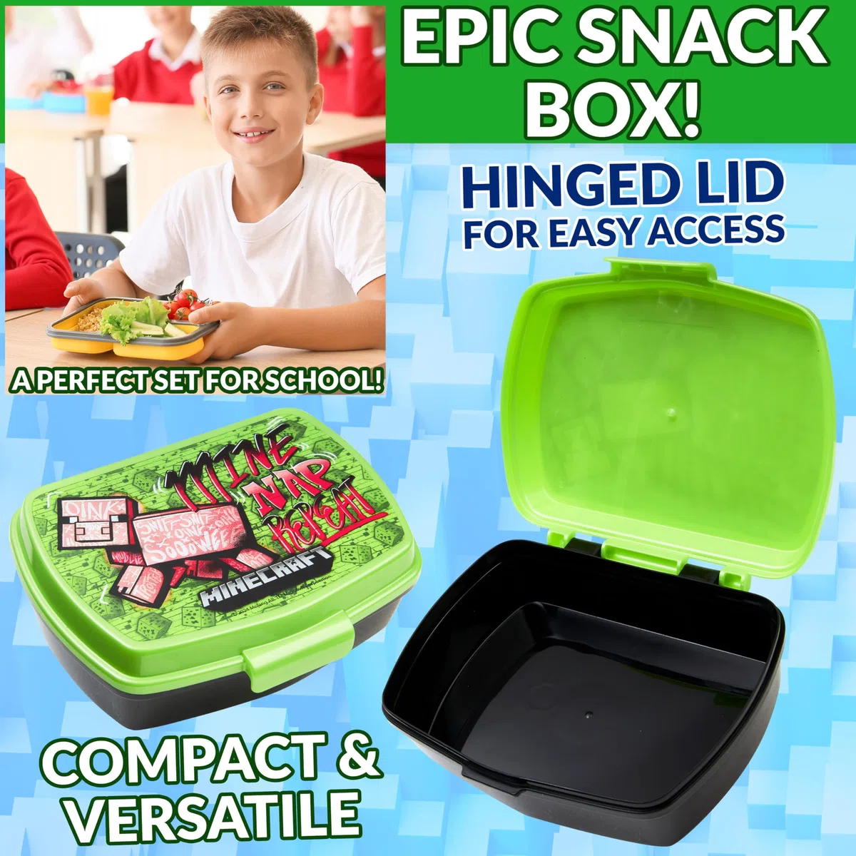 Minecraft Borsa Termica Pranzo, Borraccia e Porta Merenda Bambino - 3 Pezzi Set