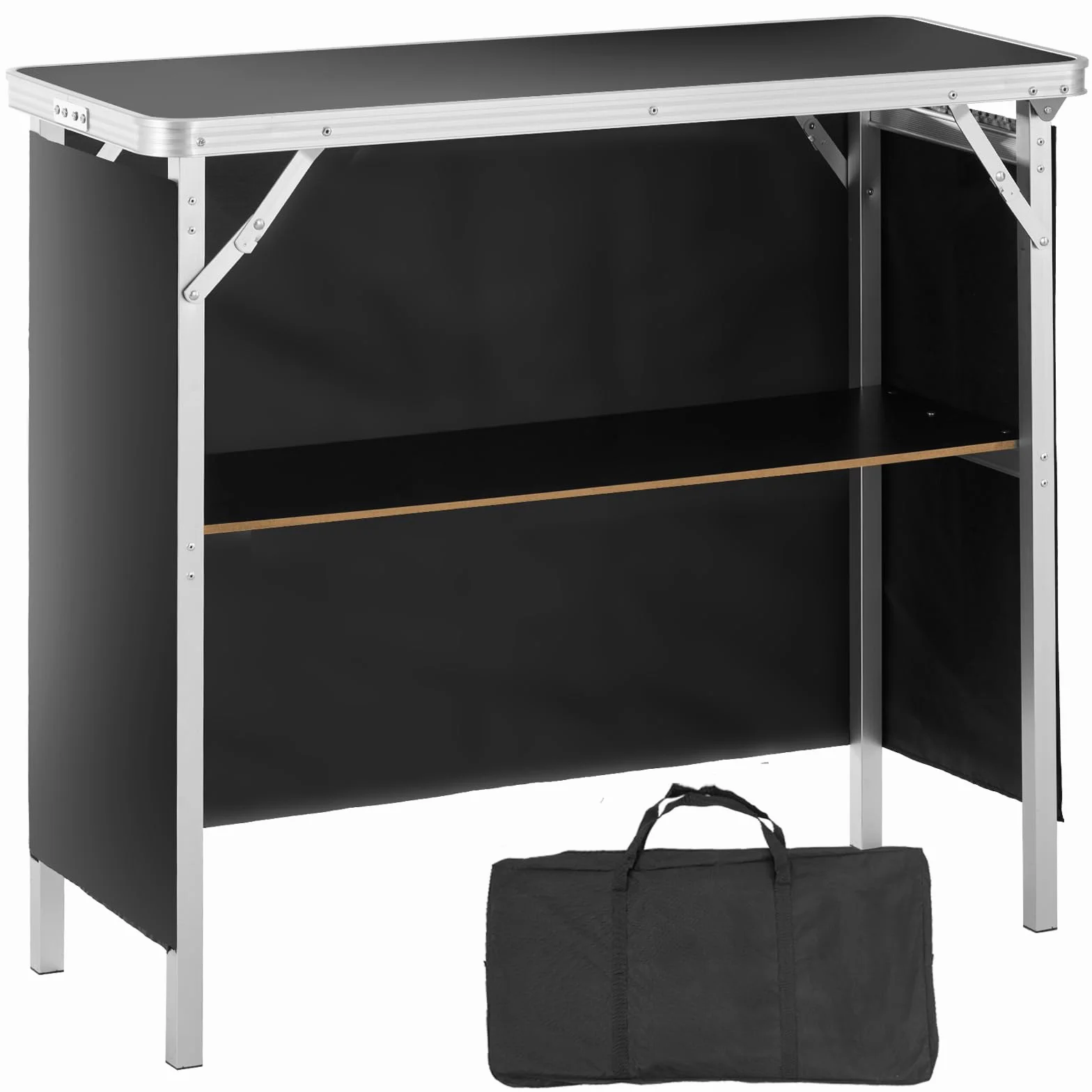 VEVOR Bancone Fieristico Portatile Pieghevole, 975 x 385 x 870 mm Tavolino Espositivo, Servizio Esterno Tavolo da Bar, Reception Con Ripiano, Nero