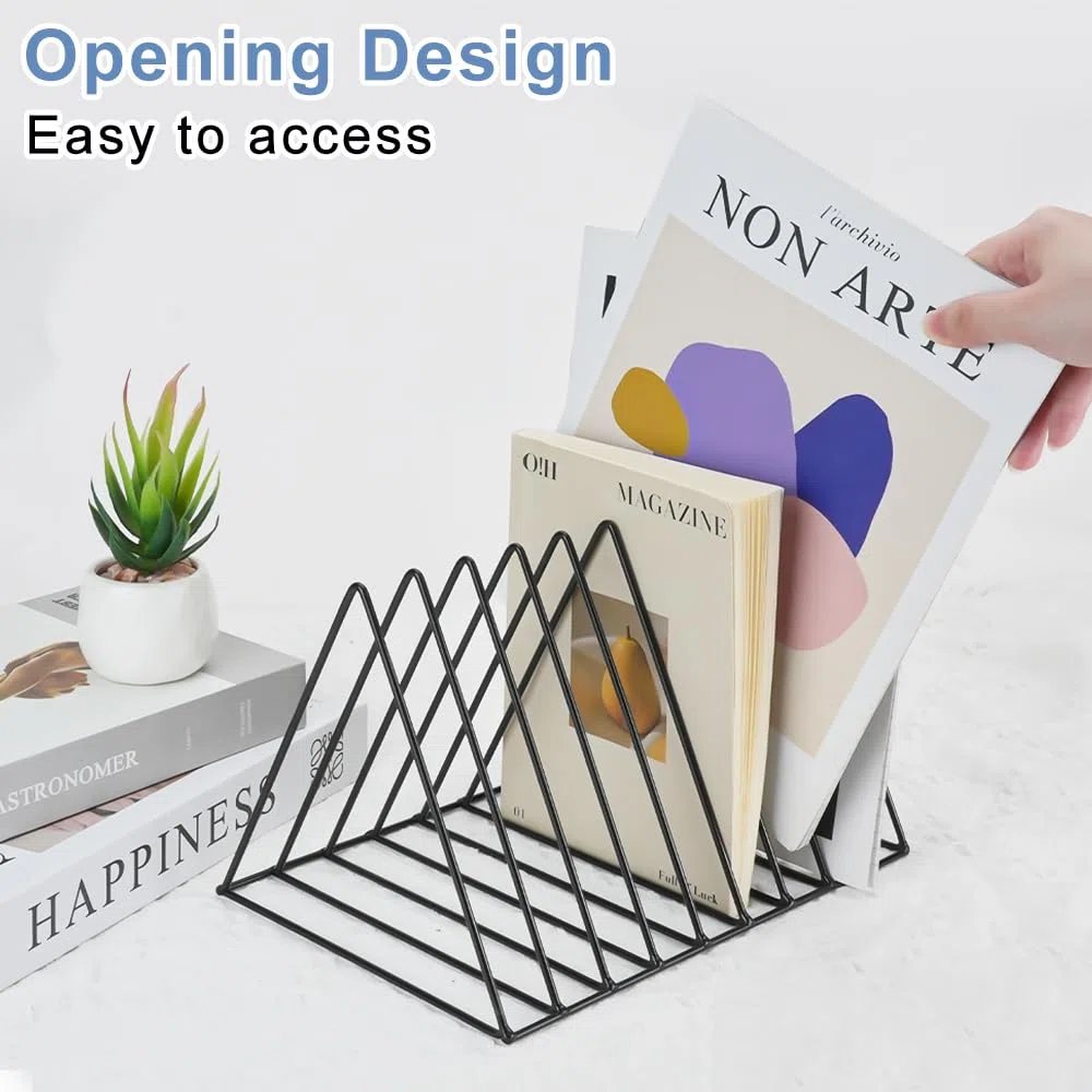 4 pezzi porta documenti triangolari, porta riviste a 9 scomparti, supporto metallico per dischi in vinile, organizer da scrivania per documenti e riviste per ufficio e casa, porta lettere e libri