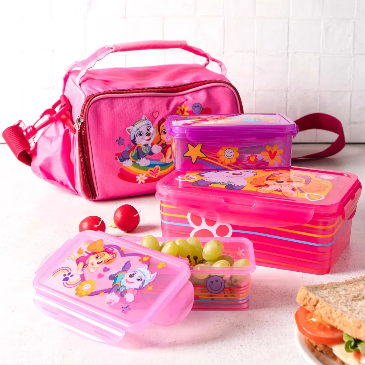 p:os PAW Patrol Borsa Termica Bambini 1,7 L con 3 Contenitori - Mini Frigo Portatile Rosa - Lunch Bag Isolata per Asilo, Scuola e Gite